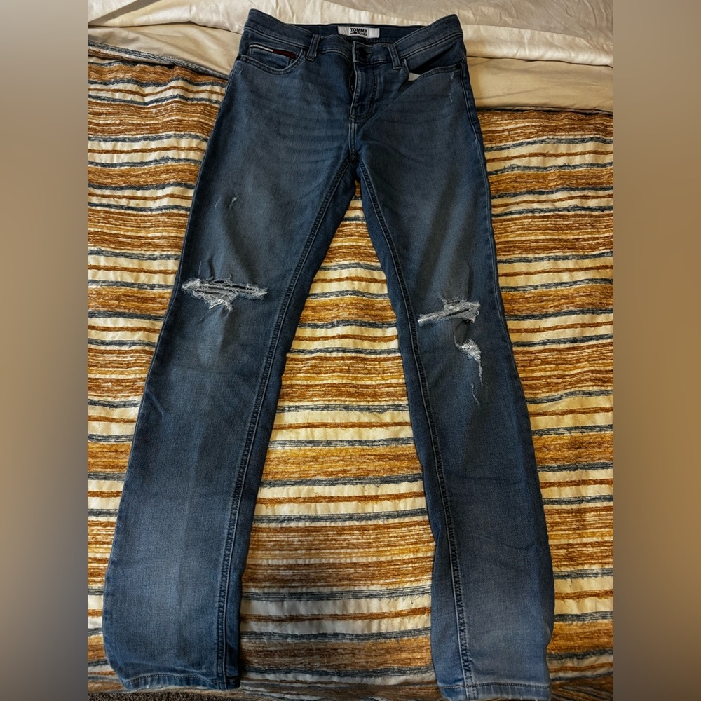 Tommy Hilfiger Blue Slim Jeans with Distressed Details 30x32